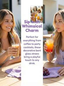 1/2pcs Reusable Glass Straw, Decorated With Cute Purple Grape Design, Fresh Fruit Aroma, Ideal For Cold Drinks, Also A Sweet Gift For Friends And Family. Suitable For Milkshakes, Cocktails, Iced Coffee, Summer Beverages, Pool Parties, Weddings, Graduation Parties, Girls' Parties, Beach Essentials, Photo Props, Easy To Clean, Perfect For Mother's Day, Father's Day Gifts. - 1 - View 5