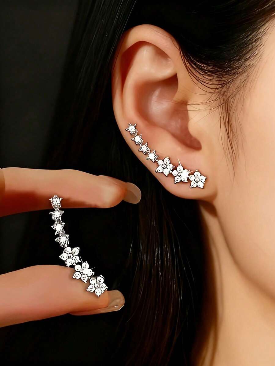 2 đôi bông tai thiết kế tối giản đính kim cương mới, hình trăng lưỡi liềm và ngôi sao dành cho bé gái - Bạc - Xem 1