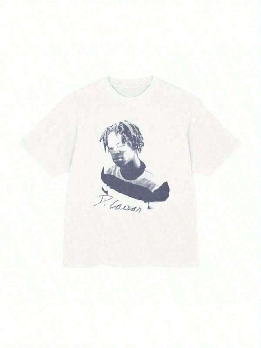 Graphic-Shirt Cotton Tees Size Plus,Daniel Caesar Heavyweight Graphic T-Shirt White Artistic Portrait Signature Print Unisex Loose Fit Streetwear Casual All-Season Comfort Tee Comfortable Clothing Relaxed Fit Shirt Durable Fabric T-Shirt Stylish Men Size S-3XL ,Y2K,Oversized Shirt Men,Summer Tops - 白色 - 查看 1