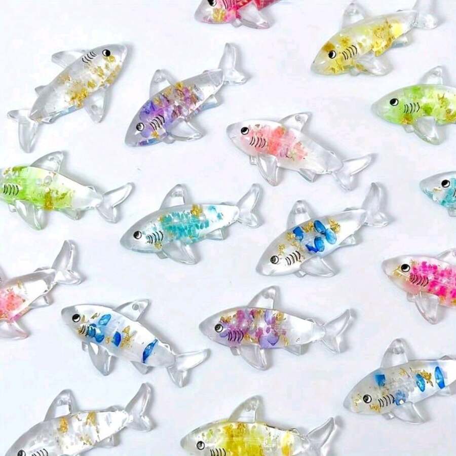 30个夜光鲨鱼吊坠，多色混搭，迷你海洋动物模型，手工制作，适用于鱼缸和花园装饰，DIY首饰制作，项链，耳环，钥匙扣，家居派对装饰 - 夜光鯊魚 - 查看 1