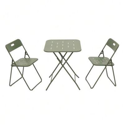 Three-Piece Foldable Bistro Set For Outdoor Use, E-Coated, Foldable Garden Furniture, 2 Chairs And 1 Table, Weatherproof Set For Indoor And Outdoor Use.