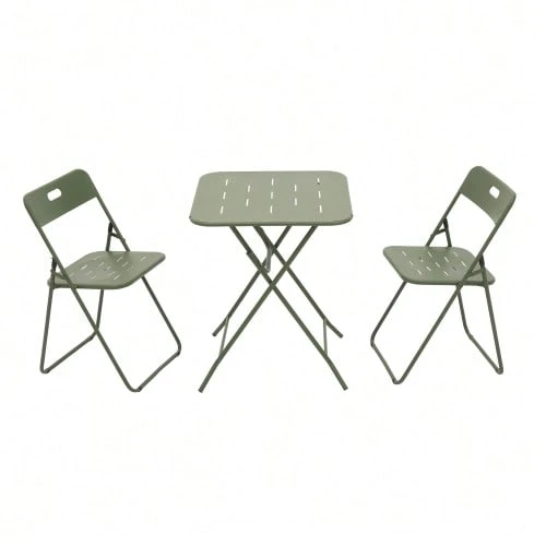 Three-Piece Foldable Bistro Set For Outdoor Use, E-Coated, Foldable Garden Furniture, 2 Chairs And 1 Table, Weatherproof Set For Indoor And Outdoor Use. - 綠色 - 查看 1