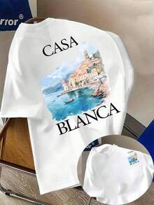Wear The "Beach Romance" T-Shirt, A Refreshing, Simple, Casual, Fashionable And Versatile Men's T-Shirt With A Crew Neck And Short Sleeves For Summer. - trắng - Xem 1