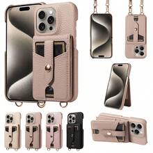 eaacaa Adecuado para 17 Pro Max/17pro/17/17e/Air/16pro Max/16/15/14/13/12/11 Pro Max Plus Mini 7 8 Plus X XS XR XS MAX Series, Funda de cartera de cuero de grano de lichí con espejo de maquillaje incorporado, ranuras para tarjetas y diseño de cierre a presión, cubierta protectora portátil a prueba de golpes, ligera para un fácil retoque, con función de soporte y correa para el hombro, cubierta antióxido y a prueba de golpes - Caqui - Ver 2
