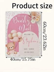 Customized Pink Bear Welcome Sign Party Decor | Personalized Shower Decor Sign | Pink Balloon Bear | Can't Wait For You To Arrive | Suitable For Party, Birthday, Christening And Christmas Decoration - Multicolor - View 9