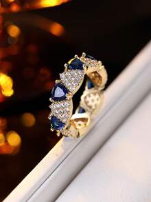 1 buah Cincin Minimalis Bermotif Gelombang dengan Hiasan Zirkonia, Elegan dan Sederhana untuk Pemakaian Sehari-hari - cincin - View 9