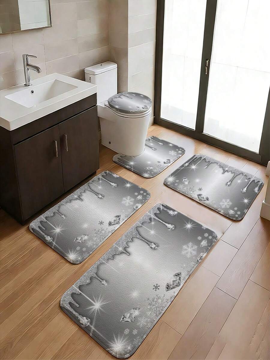 Juego de 3/5 piezas de alfombras de baño con tema de patchwork de medio círculo en colores Morandi, alfombra con patrón de estilo minimalista Wabi-Sabi, juego de accesorios de baño suaves, absorbentes y resistentes al desgaste, alfombra de secado rápido de franela + espuma de memoria + tela de poliéster, lavable a máquina