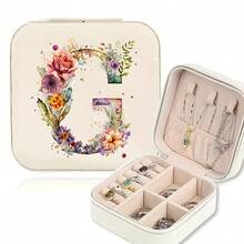 1pc Small Jewelry Box, Portable Jewelry Storage Box With 26 Alphabet & Flower Design, Floral Letter Mini Flocked Lining Jewelry Box - Zipper Pouch, Suitable For Rings, Necklaces, Earrings & Studs - Durable Travel-Friendly Design, Great For Travel And Home Use, Jewelry Box - Multicolor - View 8