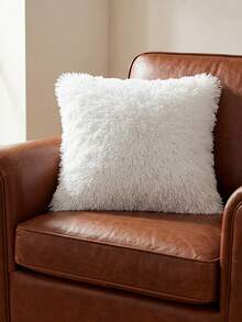 1/2/4pcs Solid Color Plush Pillow Cover (Pillow Insert Not Included), Minimalist Double-Sided Fluffy Square Cushion Cover, Soft Comfortable Home Decor Throw Pillow Case, Suitable For Bedroom, Living Room, Sofa, Chair, Zipper Closure - White - View 9