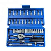 46pcs Multi-Function Car Repair Tool Kit, Ratchet Wrench Set Including Sockets, 1/4" Drive, Extension Bars, For Automotive Maintenance And Home Use - Chrome Vanadium Steel Construction - Multicolor - View 7