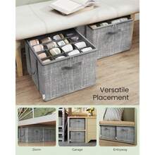 SONGMICS - Organizador de zapatos para clóset juego de 2 caja de almacenamiento de zapatos con tapa transparente contenedores de tela plegables capacidad para 32 pares en total asas reforzadas - Totora gris - Ver 6
