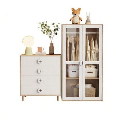 Kleiderschrank, Combineskleiderschrank, Kleiderschrank + Kommode, Schlafzimmermöbelset, Nachtschränkchen-Kleiderschrank-Kombination, Umweltfreundliche Lackierte Platten + Spanplatte, White