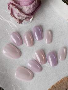 10 piezas Uñas postizas de ojo de gato morado, uñas postizas hechas a mano, uñas postizas cortas para uso diario en la oficina, kit de uñas artificiales que incluye 1 hoja de pegatinas adhesivas y 1 lima pequeña - Multicolor - Ver 3