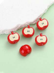 10/20/50/100pcs New Resin Apple Pendant Charms, Cute 3D Cartoon Keychain Accessories DIY Jewelry Findings - Apple - View 4