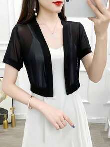 1 buah Cardigan Lengan Pendek Jala Hitam, Jaket Bolero Ringan Musim Panas Wanita untuk Gaun, Pantai, Liburan - MultiWarna - View 4