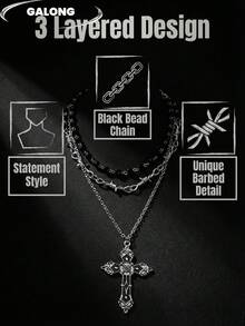 Dây chuyền choker bản to bằng thép không gỉ và da, phong cách lễ hội âm nhạc Gothic, dây chuyền cá tính dành cho bãi biển. - màu đen - Xem 5