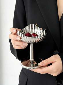 1 pièce Coupe à pudding/crème glacée de luxe en acier inoxydable, assiette à fruits sur pied haute en acier inoxydable à motif floral, plateau à dessert/fruits pour thé de l'après-midi, élégante coupe à mousse/crème glacée/yaourt, coupe à dessert pour boutique de desserts - Argent - Voir 5