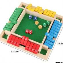 Wooden Box Game (2-4 Players) - Large 4-Sided Board, 8 Dice, Rules - Fun Addition Game Suitable For All Ages - Multicolor - View 6
