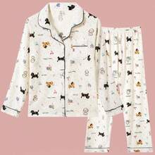 Z&D Lingerie Women's American Pajama Set With Puppy Print - Long-Sleeved Cotton Set SY58 - 白色 - 查看 1