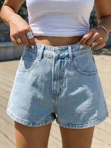 Casual Comfortable Classic Fashionable Retro Women Elastic Denim Shorts Summer - Baby Blue - View 2