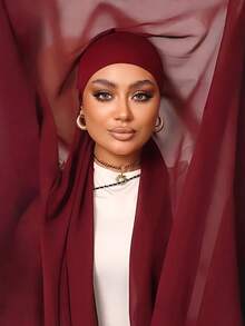 1pc 3 In 1 Instant Chiffon Hijab With Built-In Magnets And Undercap/All-In-One Instant Hijab--No Pins, Slip-Free Fit, Easy Wear In Seconds. - Built-in Magnetic Hijab - View 4