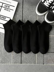 5 Pairs Unisex Solid Color & Striped Cotton Breathable Thin Socks, Versatile Casual Sports Ankle Socks For Spring/Summer - Multicolor - View 3