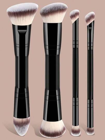 4pcs Professional Dual-Ended Makeup Brush Set - Includes Foundation Brush, Contour Brush, Blush Brush, Powder Brush, Eyeshadow Brush, Concealer Brush, Highlighter Brush, Mixing Brush. Soft Fiber Bristles, Portable For Travel, Great Gift For Women And Girls. Makeup Brush Set, Makeup Tool Set, Makeup Brush Kit, Complete Makeup Tools, Makeup Brush Set, Full Makeup Tool Set, Brush Set, Makeup Brush Gift Set, Set