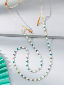1条水晶珍珠串珠眼镜链 - 綠色-319 - 查看 3