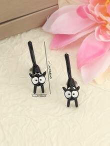 1 Pair Cute Cartoon Black Cat Stud Earrings With Tail, Versatile Design For School, Party, Hip-Hop, (Card Not Included) - Black - View 3