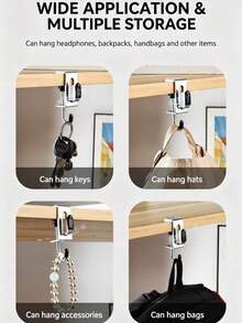 6pcs Adjustable Sturdy Wall Mounted Hooks Rack, Organizer For Bags, Hats, Scarves, Home Closet, Dorm Room Storage Accessories - Adjustable Hook - View 5