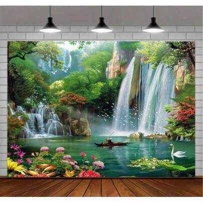 1pc Vibrant Waterfall Landscape Tapestry - Polyester Art Background With Lake, Greenery, And Majestic Waterfall Scene, Perfect For Home, Party, And Holiday Decor, No Power Needed, Photography Studio Prop, Party Backdrop | Landscape | Detailed Textures, Waterfall Decor