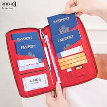 New RFID Anti-Magnetic Passport Bag, Long Zipper Passport Holder, Multifunctional Travel Ticket And Document Organizer - 大紅 - 查看 13