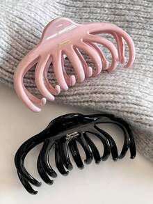 2pcs/1pc 12cm/4.72in Pink/Black Claw-Shaped Delicate Lightweight Plastic Hair Clips, Fashion Versatile Elegant Minimalist Solid Color Hair Claws, Suitable For Daily Wear, Casual, Party, Commute, Beach, Bun, Ponytail, Washing Face, Makeup, Accessory Summer Outfits Summer Beach Claw Clips,Festival,Birthday - Multicolor - View 1