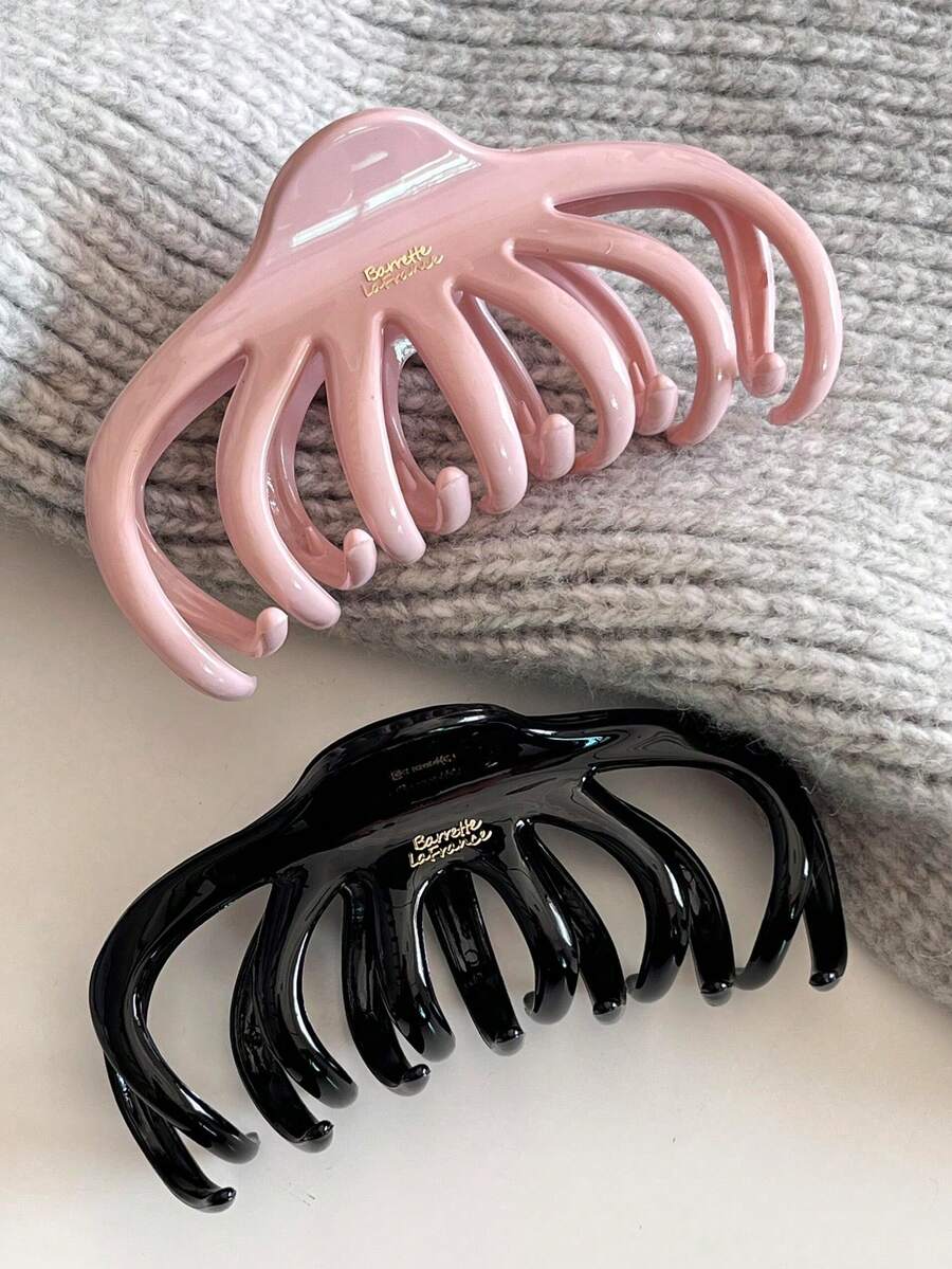 2pcs/1pc 12cm/4.72in Pink/Black Claw-Shaped Delicate Lightweight Plastic Hair Clips, Fashion Versatile Elegant Minimalist Solid Color Hair Claws, Suitable For Daily Wear, Casual, Party, Commute, Beach, Bun, Ponytail, Washing Face, Makeup, Accessory Summer Outfits Summer Beach Claw Clips,Festival,Birthday - Multicolor - View 1