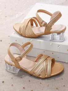 Sandalias de cuña transparentes con correa ajustable para niñas - Dorado - Ver 8