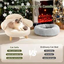 Sofá para gatos con funda de terciopelo de algodón extraíble patas de madera de pino maciza para gatos y perros pequeños color - Blanco - Ver 6