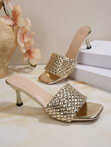 Sandal hở mũi thiết kế dệt thanh lịch, phù hợp cho tiệc tùng, dạ hội, đi làm, du lịch, đa năng. - Vàng - Xem 3