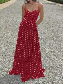 Women's Polka Print Backless Sleeveless Dress Black Summer Party Elegant - Fiery Red - 查看 12
