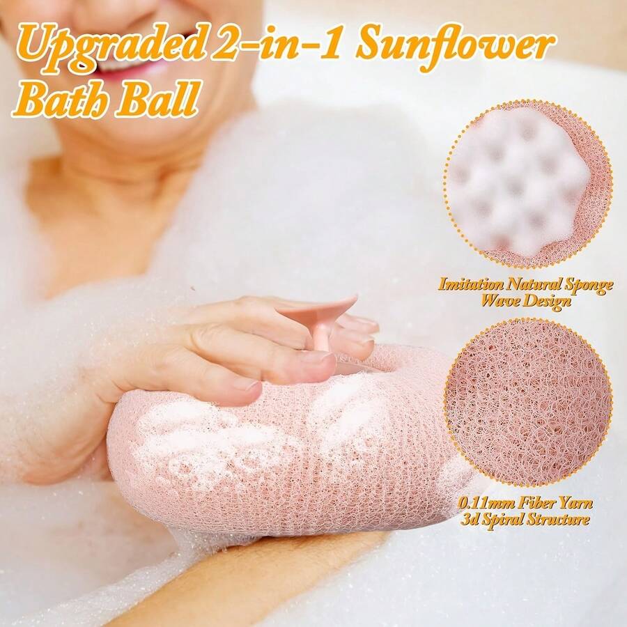 Super Soft Sunflower Suction Cup Bath Ball, 2025 New Exfoliating Bath Sponge Cleaning Brush With Suction Cup, 2-In-1 Sunflower Bath Sponge Ball Exfoliating Body Cleaning Brush, Suitable For Both Men And Women, Sponge Mesh Bag Bath Ball, Men And Women's Shower With Suction Cup - Neutral 2-In-1 Exfoliating Sponge - A - View 1