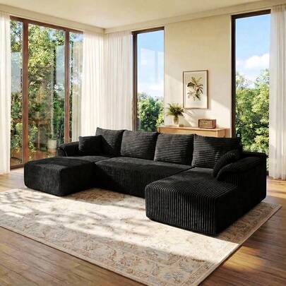 131.8" U-Shaped Modular Sectional Sofa, Cloud Couch Style Frameless Plush Deep Seat With High-Density Foam, Vacuum-Packed, No Assembly Required Convertible Sleeper For Living Room Apartment