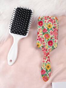1pc Vintage English Floral Series Air Cushion Comb, Featuring Delicate Floral Patterns Of Flowers, Peonies, Tulips, Roses, Made Of Durable PC+TPU Material, Smooths Hair For Styling And Care - Multicolor - View 7
