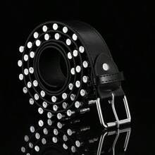 1PC Rivet Punk Belt PU Leather Bullet Belt Fashion Joker Punk Style Bullet Belt New Ladies Personalized Decorative Belt Summer, School Fall, Autumn, Halloween, Valentine Gift, Valentine's Gift,Belts - 黑色 - 查看 4