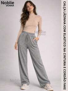 Women's Comfortable Wide Leg Wool Pants, Loose Fit, High Waist, Casual, For Everyday Wear. - 灰色 - 查看 5