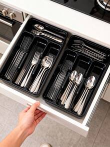 1pc Silver Drawer Organizer Box, Suitable For Small Drawers, Kitchen Utensil Organizer Box For Forks And Spoons, Cutlery And Tableware Storage Tray, Japanese Style Cabinet Organizer With Dividers For Chopsticks, Knives And Forks, Plastic Compartment Storage Organizer - Multicolor - View 10