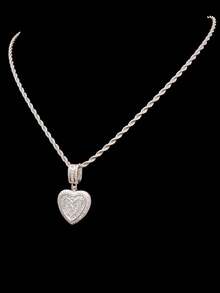 1 pieza Colgante con forma de corazón de circonita cúbica con 1 pieza Collar de cadena retorcida de acero inoxidable, Colgante vintage de estilo hip-hop para mujer, Adecuado para uso diario o fiestas, Regalo para el Día de la Madre, Día de San Valentín - Plateado - Ver 9