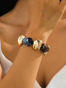 1pc Elegant Unique Personalized Summer New Vacation Beach Style Premium Color Matching Women's Asymmetrical Beaded Bracelet (No Gift Box, Random Bead Color Arrangement) - Multicolor - View 3