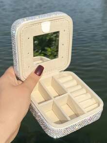 1pc Luxury Sparkling Rhinestone Lipstick/Cushion Makeup Storage Box With Mirror, Jewelry Organizer Box, Creative Gift - Multicolor - View 7