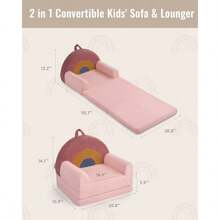 Blissful Diary - Sofá plegable para niños pequeños 2 en 1 cómoda silla y tumbona para leer sala de juegos sofá para niños y niñas regalo de cumpleaños color arcoíris - rubor arcoíris - Ver 4