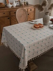 Bubaba 1pc Natural Mia Linen Color Tablecloth, Vintage Farmhouse Style Linen Blend Rectangular Design, Woven Texture, Soft And Breathable Fabric, Protects Table Surface And Enhances Dining Ambiance, Suitable For Kitchen, Dining Room, Rustic Home, Wedding Party, All Seasons - Multicolor - View 1