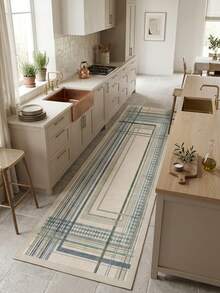 1 pieza Alfombra de pasillo moderna minimalista desgastada - Línea abstracta geométrica - Para baño, cocina, entrada, pasillo, lado de la cama, sala de estar, dormitorio y talla grande + Alfombra suave lavable para todas las estaciones, decoración del hogar - Multicolor - Ver 2